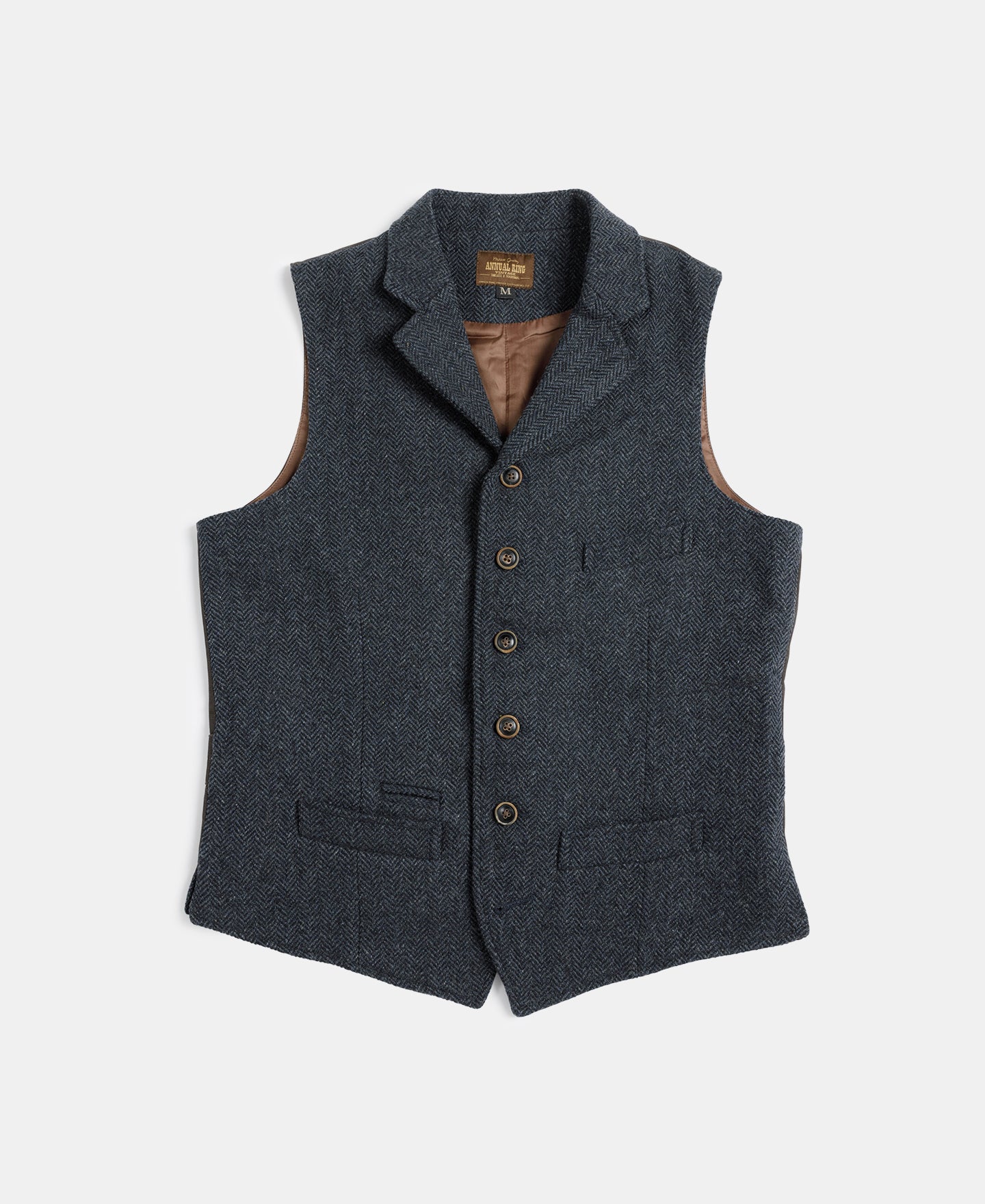 Navy Herringbone Tweed Lapel Vest, 80% Wool