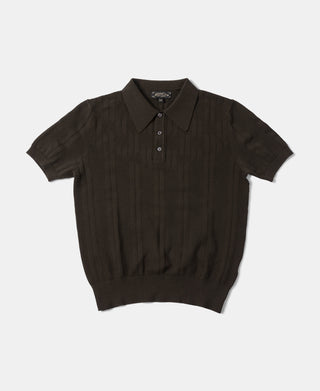 Retro Knitted Jacquard Polo Shirt - Vintage Olive