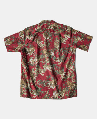 Los AS08 Aloha-Hemd mit Ukiyo-e-Tiger- und Bambo-Muster – Weinrot