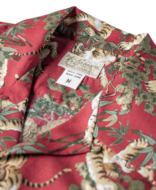 Lot AS08 Ukiyo-e Tiger & Bambo Pattern Aloha Shirt - Wine Red
