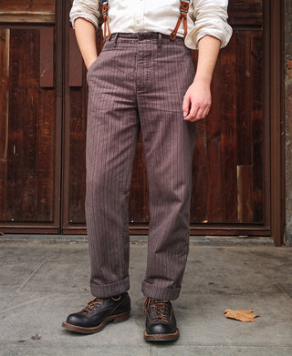 French Salt & Pepper Striped Chambray Work Trousers