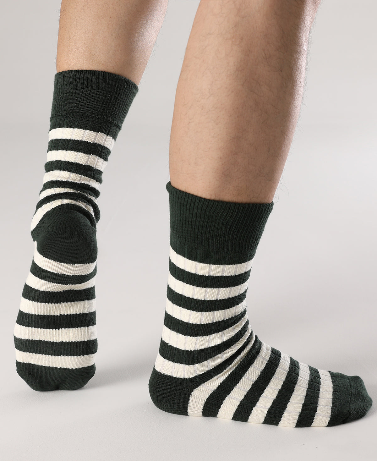 Retro Striped Cotton Socks - Green/White