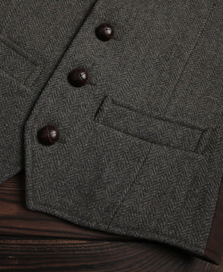 Grayish-Green Herringbone Tweed Vest
