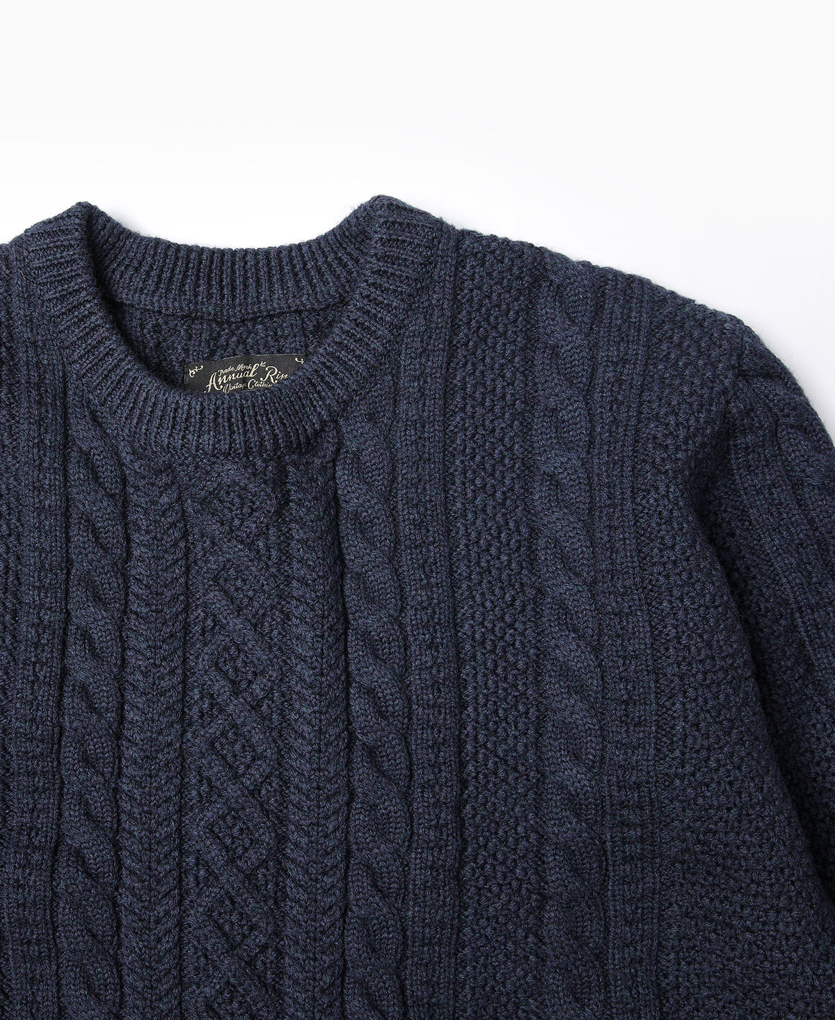 Merino Wool Aran Sweater - Navy