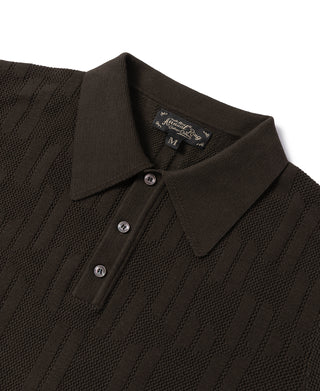 Retro Knitted Jacquard Polo Shirt - Vintage Olive