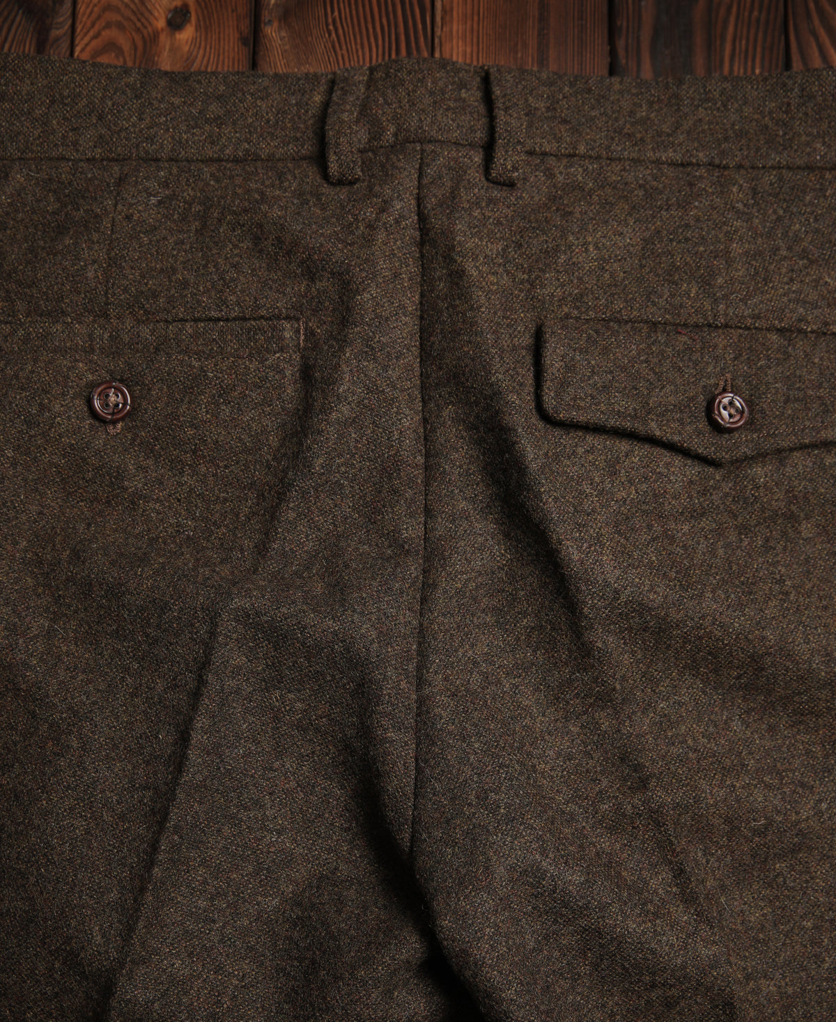 British Retro Brown Tweed Double Pleated Trousers