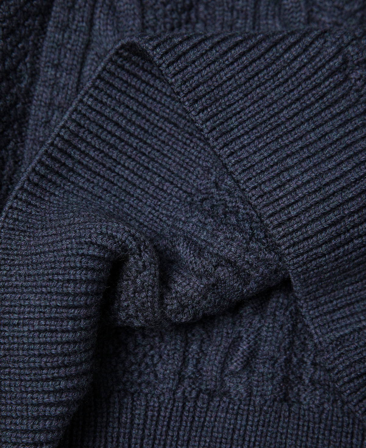 Merino Wool Aran Sweater - Navy